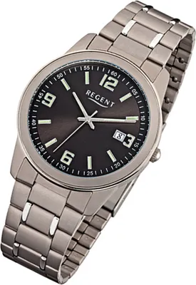 Produktbild von Regent Herren Titanarmband Uhr silber grau F-841 Quarzuhr URF841