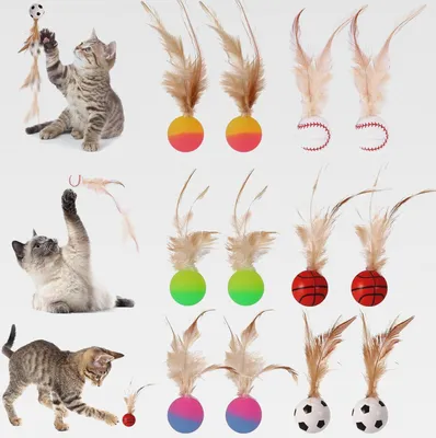 Produktbild von 12 Stück Hüpfender Katzenball mit Feder, Katzenspielzeug Feder Katzenbälle, Interaktives Katzenspielzeug Federn Ball,Interaktives Federballspielzeug Spielzeug für Katzen