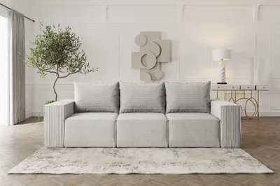 Produktbild von Sofa Designersofa ESTELLE 3-Sitzer mit Schlaffunktion in Stoff Poso Hellgrau