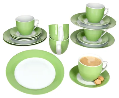 Produktbild von 18tlg Kaffeeservice Variant Grün Porzellan 6 Personen Tassen Untertassen Teller