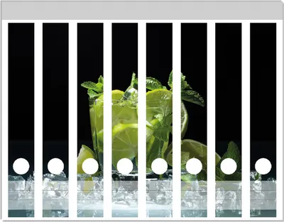 Produktbild von Wallario Ordnerrücken Sticker, selbstklebend für schmale Ordner, 8 Stück, Motiv Mojito - Cocktail mit Limetten, Eis und Minze