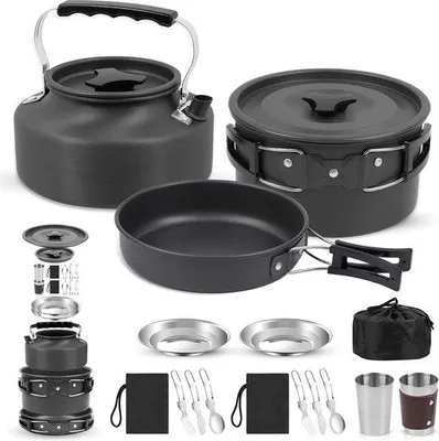 Produktbild von Famanu Campingkochkoffer 14-teilig - Aluminium, faltbar, für 2-4 Personen