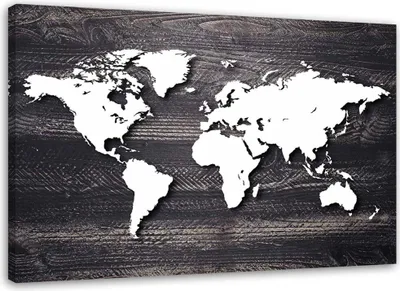 Produktbild von Leinwandbild weltkarte auf grauem holz 90x60 cm Feeby grau wandbild bereit zum aufhängen