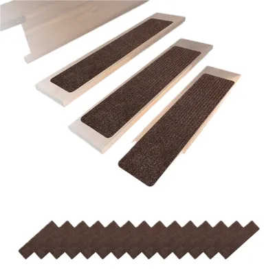 Obrázok produktu pre Relaxdays – sada 16 kusov schodových rohoží, obdĺžnikové schodové rohože, 75 x 20 cm, samolepiace schodové koberčeky, hnedé