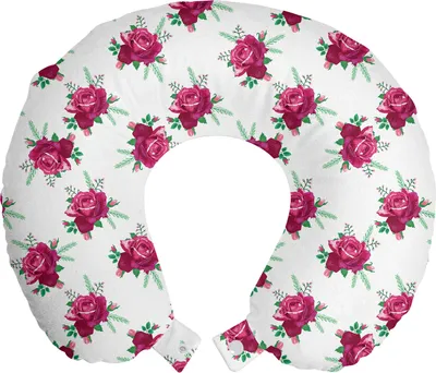 Produktbild von ABAKUHAUS Romantisch Reisekissen Nackenstütze, Blooming Rose und Knospen, Schaumstoff Reiseartikel für Flugzeug und Auto, 30x30 cm, Himbeer-Pink