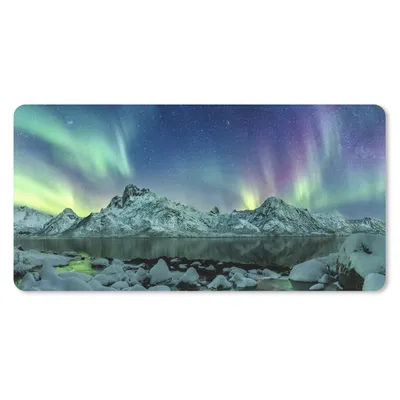 Produktbild von MuchoWow® Schreibtischunterlage Meer - Eis - Nordlicht - Winter - Natur 80x40 cm - XXL Mauspad - Gaming Mauspad