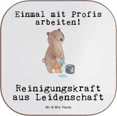 Produktbild von Mr. & Mrs. Panda Tischuntersetzer Reinigungskraft Leidenschaft - Weiß - Geschenk, Untersetzer Gläser, Coaster, Tasse, Tischschoner, für