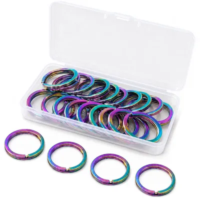 20 Schlüsselringe Edelstahl 25 mm Regenbogen flach