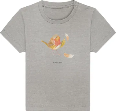 Produktbild von Mr. & Mrs. Panda  T-Shirt Rotkehlchen Federn 12. - 18. Monat - Heather Grey - Geschenk, Motivationsbilder, Vogel, Kinder Shirt, Lustige Sprüche, Motivation, Babyshirt