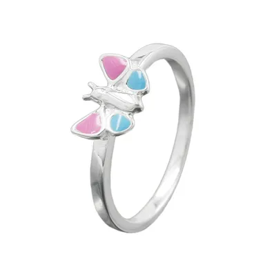Produktbild von Ring Kinderring Schmetterling rosa hellblau Silber 925 Ringgröße 44