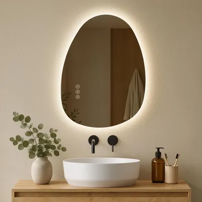 Zdjęcie produktu dla S'AFIELINA lustro łazienkowe z oświetleniem 60×45cm Lustro ścienne LED z przełącznikiem dotykowym 3 kolory światła i możliwość ściemniania, funkcja przeciwmgielna i funkcja pamięci