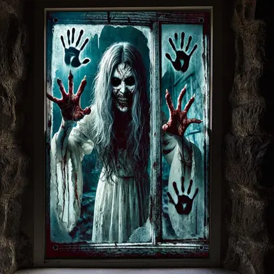Productafbeelding van Halloween raamdecoratie met spookmotief, 120 x 80 cm, geschikt voor binnen- en buitengebruik