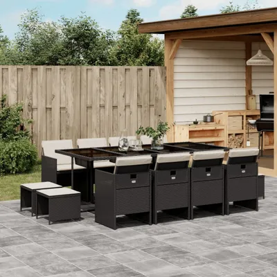 Produktbild von Design 13-tlg. Garten-Essgruppe mit Kissen Schwarz Poly Rattan, Gartenmöbel-Sets 2024 Neu