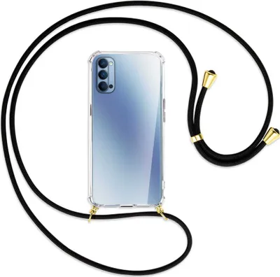 Produktbild von Handykette Backcover-Schutzhülle mit Band (Metall goldfarben) für Oppo Reno4 5G - schwarz