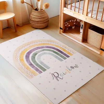 Produktbild von Kinderteppich, Regenbogenmuster, cremefarben, Kinderzimmerteppich, Latex-Rückseite 80 x 120 cm