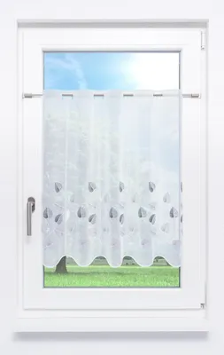 Produktbild von Scheibengardine Lysel - Designblätter  (Bx H) 48cm * 70cm Grau/Grau