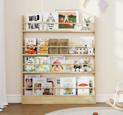 4-lagiges Bücherregal aus Massivholz, Wandmontage, 70x10x120 cm
