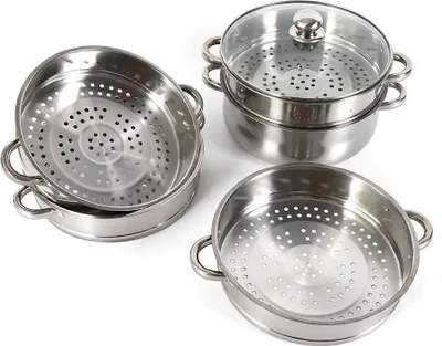 Produktbild von Dampfgarer, 5‑stöckiger Edelstahltopf für Gemüse, schwarz