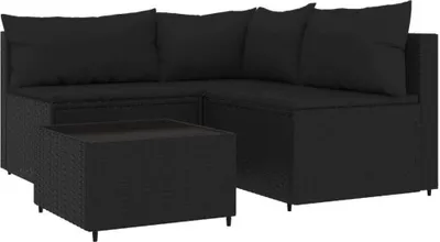 Obrázek produktu pro The Living Store 4dílná zahradní lounge souprava s polštáři z černého polyratanu