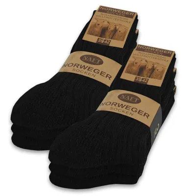 Produktbild von 6 Paar Norweger Socken mit Wolle Damen & Herren Wintersocken Schwarz Grau Anthrazit 10500 - Schwarz 43-46