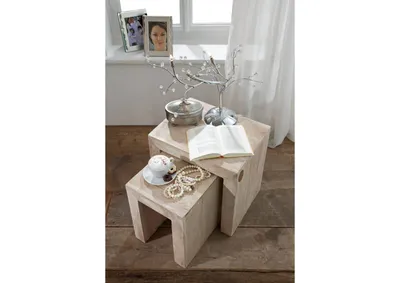 Produktbild von MASSIVMOEBEL24 Beistelltisch Akazie 45x35x45 white stone getüncht NATURE WHITE #12