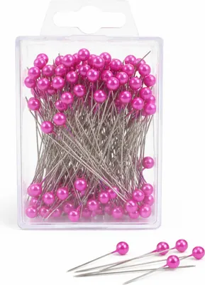 Produktbild von 100 Perlennadeln 60mm – Lange Stecknadeln & Dekopins mit 6mm Perle für Hochzeit & Floristik Perlkopfnadel pink