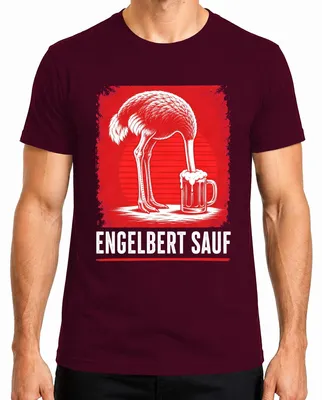 Imagen del producto de Camiseta para hombre, marca Engelbert Strauss, diseño "Sauf Strauss Vogel Bier Handwerker Malle Party", color burdeos, talla L