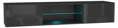 Image de raumhirsch : Meuble TV bas, noir, noir brillant, dimensions : 160 x 30 x 40 cm