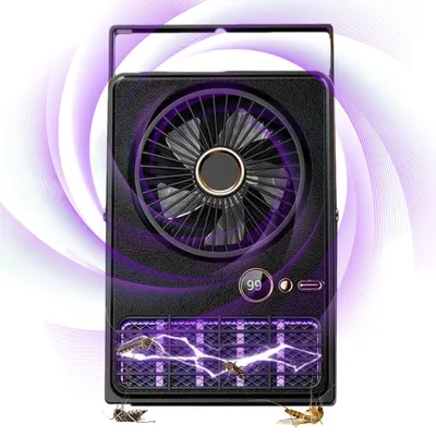 Produktbild von 2 in 1 Mini Fan Insektenvernichter, Tragbar Mückenlampe USB Rechargeable UV Insektenlampe mit Ventilator, Camping Lüfter, 5 Gänge zum Energiesparen