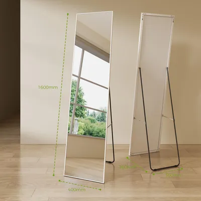 Produktbild von S'AFIELINA Ganzkörperspiegel Standspiegel 160 x 40 cm Silber Metallrahmen Rahmen HD Großer Standspiegel für Ankleidezimmer/Schlafzimmer/Wohnzimmer