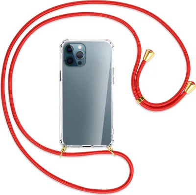 Produktbild von Handykette Backcover-Schutzhülle mit Band (Metall goldfarben) für Apple iPhone 12 Pro Max - rot