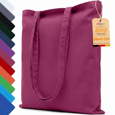 Produktbild von EllaTex Baumwolltasche 38x42 cm – Stoffbeutel aus 100% Baumwolle mit langen Henkeln, in Farbe: Burgund