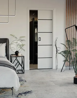 Produktbild von KIER FURNITURE Schiebetür Komplettset Werdi Plus 100, Schiebetür, Sliding Door, Innentüren Komplettset,Universal Tür, Türblatt Innen Weiß 100 cm