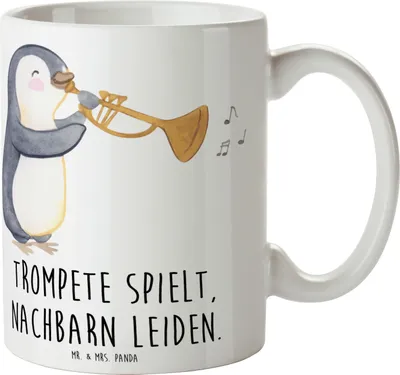 Produktbild von Mr. & Mrs. Panda Tasse Trompete Freude - Weiß - Geschenk, Musik, Kaffeetasse, Pott, Kaffeebecher, Instrument, Blasinstrumente, Trinkbecher, Becher, Musiker, jazzig, laut