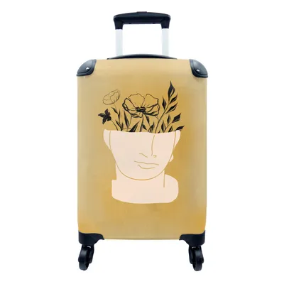 Produktbild von MuchoWow® Koffer Handgepäck Trolley Rollkoffer Kleine Reisekoffer mit 4 Rollen - Blumen - Gesicht - Bohème - Abstrakt - Cabin Size < 55x40x23 cm & 55x40x20 cm - Fotokoffer - Kabinenkoffer - Boardgepäck - Reise-Box - Reisekoffer - Reisegepäck - Koffer mit Bild - Trolley für Kinder