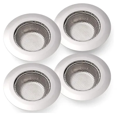 Produktbild von 4er Set Abflusssiebe aus Edelstahl für Spülbecken 11 x 6,25 x 2,2 cm, Verstopfungsschutz für Küche und Dusche