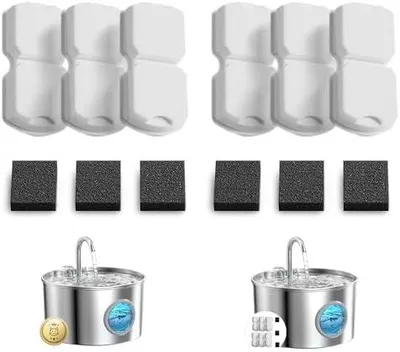 Produktbild von Katzenbrunnen 12 Filters: Katzen Trinkbrunnen Filter - 6 Kohlefilter Trinkbrunnen + 6 Schaumstofffilter - Mehrfachfiltration - Katzenbrunnen für Katzen - Erfüllt 4-6 Monate Ersatzbedarf