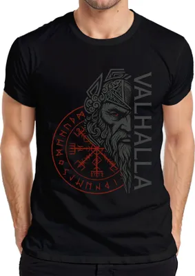 Obrázek produktu pro Valhalla Viking Norse Mythology Vegvisir Runes Odin Gift Pánské tričko, černá, XXL