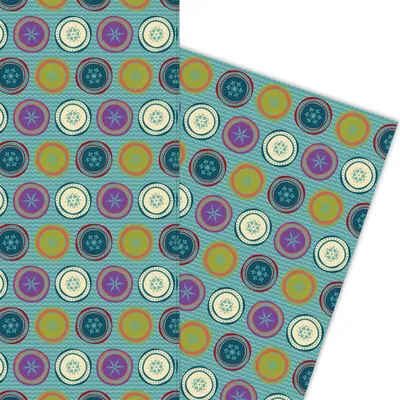 Produktbild von Retro Weihnachts Geschenkpapier mit Schneeflocken auf blau - G5932, 32 x 48cm