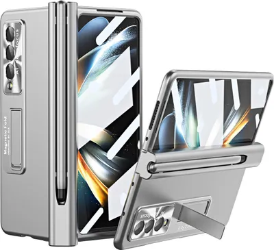 Image de Etui pour Samsung Galaxy Z Fold 3 5G, protection magnétique de la charnière, porte-stylo, PC dur, protection de l'objectif et de l'écran Silver