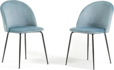 Immagine prodotto di Set di 2 sedie da pranzo imbottite, gambe in metallo, design elegante per cucina, sala da pranzo, bar e ristoranti SARA - Blu chiaro/grigio scuro