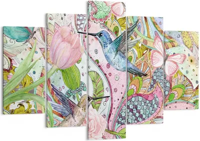 Produktbild von Bild auf Leinwand - Leinwandbild - Vogel Schmetterling Blume - 150x100cm - Wand Bild - Wanddeko - Leinwanddruck - Bilder - Kunstdruck - Wanddekoration - Leinwand bilder - Wandkunst - EA150x100-4065