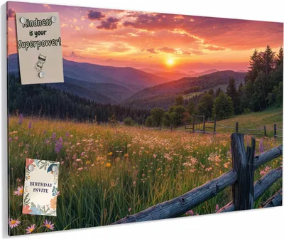 Produktbild von Magnettafel 60x40cm magnetisch & beschreibbar Metall-Board - Wiese von Sonnenuntergang