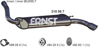 Obrázek produktu pro ERNST 315067 – Koncový tlumič výfuku pro vozidlo FORD FOCUS III Turnier