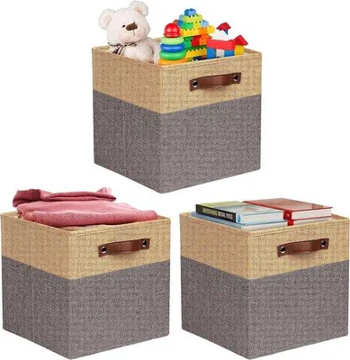 Immagine prodotto di 3 scatole pieghevoli 30x30x30 cm, cassetta in tessuto grigio/beige