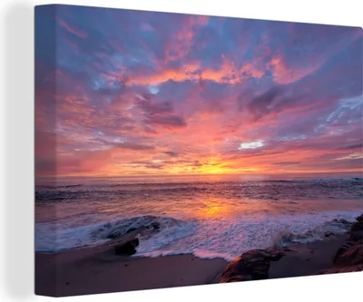 Produktbild von OneMillionCanvasses® - Leinwandbilder - 140x90 cm, Strand - Meer - Sonnenuntergang, Wandbilder Kunstdruck Wanddekoration - Foto auf Leinwand - Gemälde auf Holzrahmen