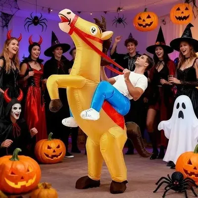 Produktbild von Aufblasbares Pferdekostüm für Erwachsene mit Gebläse, Cowboy-Reitkostüm für Halloween und Partys
