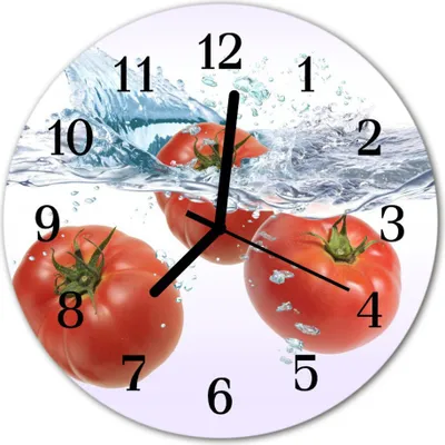 Produktbild von Glasuhr Wanduhr Küchenuhr Echt-Glas 30fi cm Tomaten weiß
