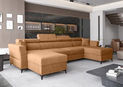 Produktbild von AX LIVING Ecksofa klein mit Schlaffunktion Ribella 345cm Bernstein U-Form