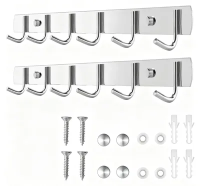 Produktbild von Wandhalterungen - Edelstahl 304 - 6 Haken - 31 cm - 2er-Pack - Für Badezimmer und Küche